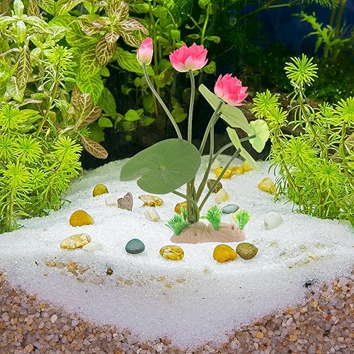 Miniatura 4 de LOGOFUN Acuario Lotus Flower Plantas Artificial Lotus Flower Simulación Plástico Lotus Fish Tank Decoraciones
