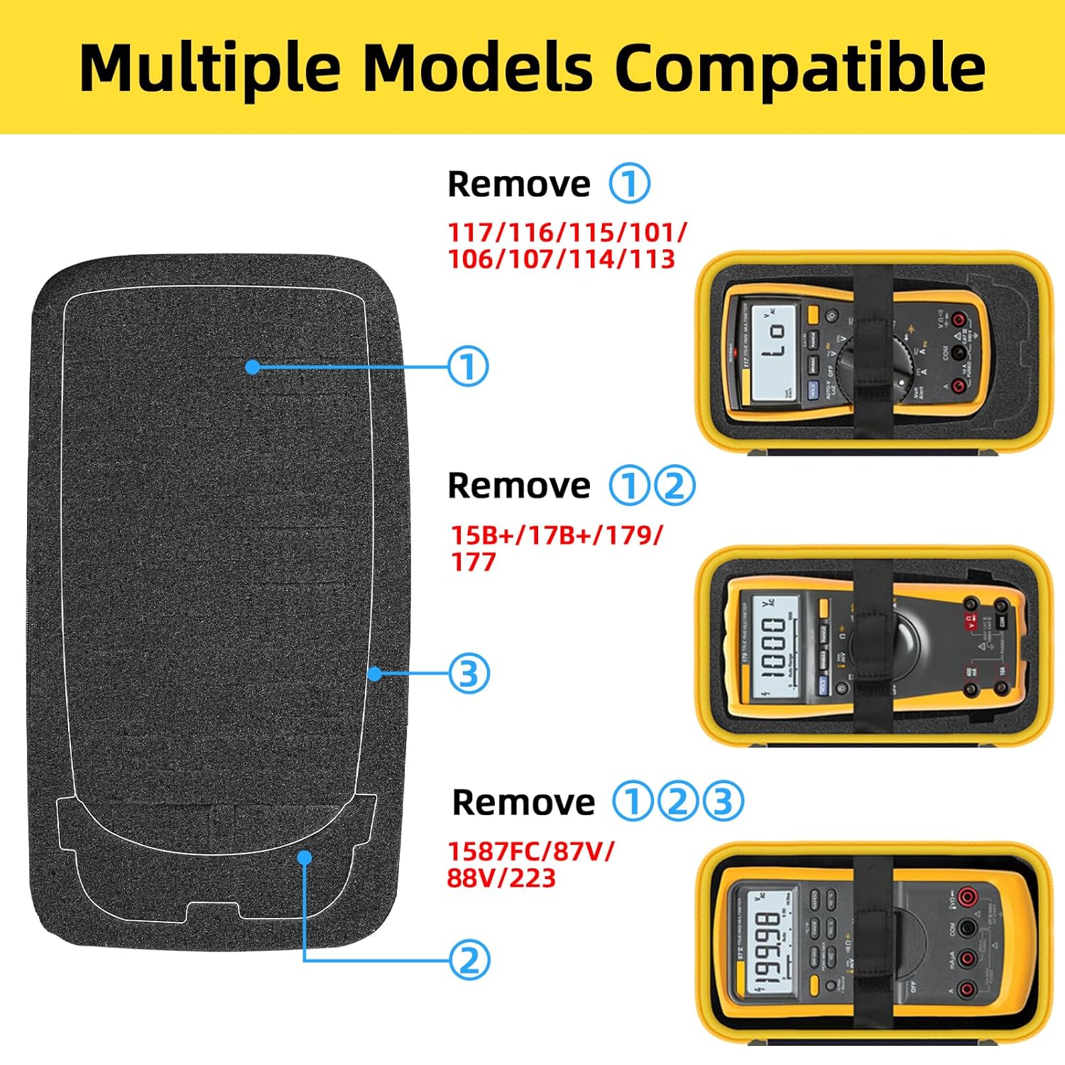 Carrying Case for Fluke 117/ 15B+/ 17B+/ 101/115/ 116/114/ 113/177/ 179/233/ 106/107 Digital Multimeter Testers and Accessories, Multimeter Storage Bag Organizer Box (with DIY Foam)
