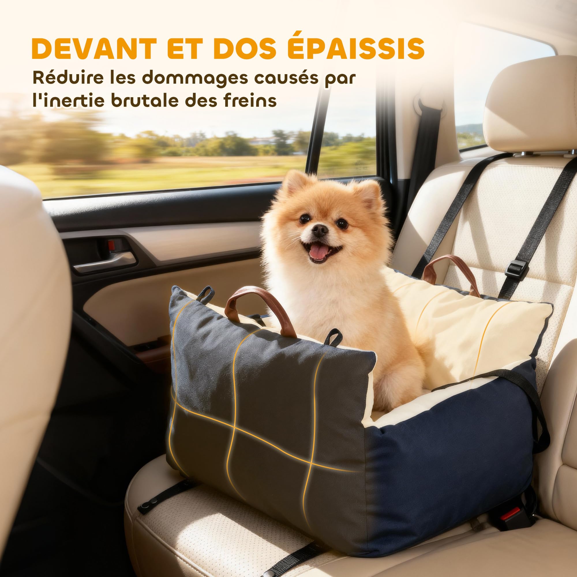 PawHut Siège Auto pour Chien avec Ceinture de sécurité et Fixation, siège de Voiture pour Chiens rembourré Confortable Portable jusqu'à 5kg, Panier Voiture pour Animal Coussin Amovible, Bleu Marine