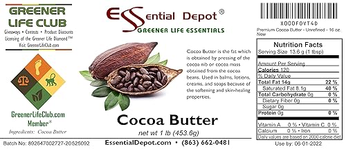 Miniatura 5 de Manteca de cacao - Kosher - Cruda - Sin refinar - Aroma de cacao natural - 1 libra - Utilizado en cremas, lociones, bálsamos, mantecas corporales y