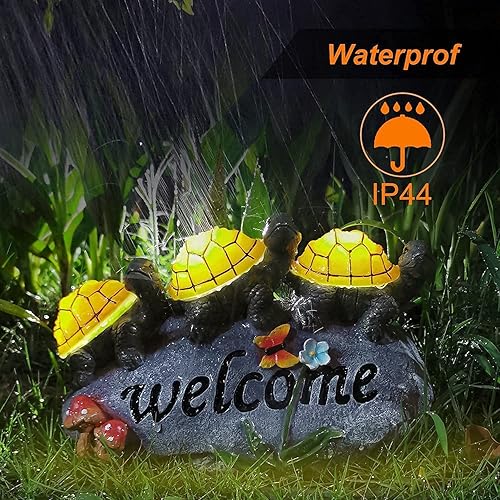 Miniatura 3 de Luz solar de estatuas de tortuga de jardín, decoración de piedra de tortugas solares al aire libre con 3 luces LED cálidas, luz impermeable de