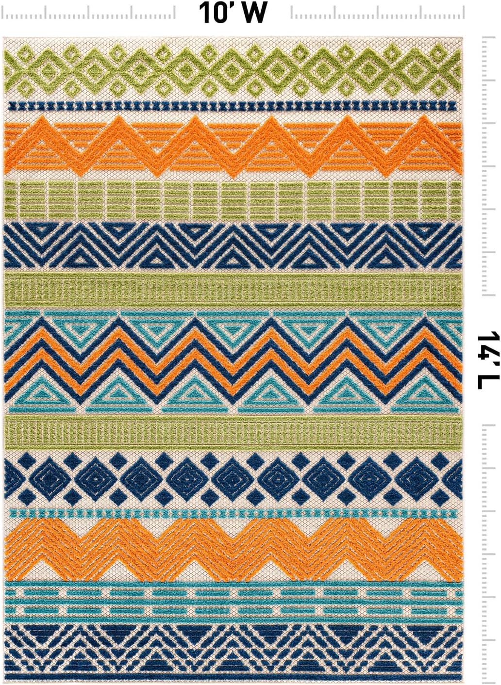 Rugshop Multi Marbella Boho Indoor/Outdoor Area Rug, Machine Washable for Backyard, Deck and Outdoor Lounge 10' x 14'
