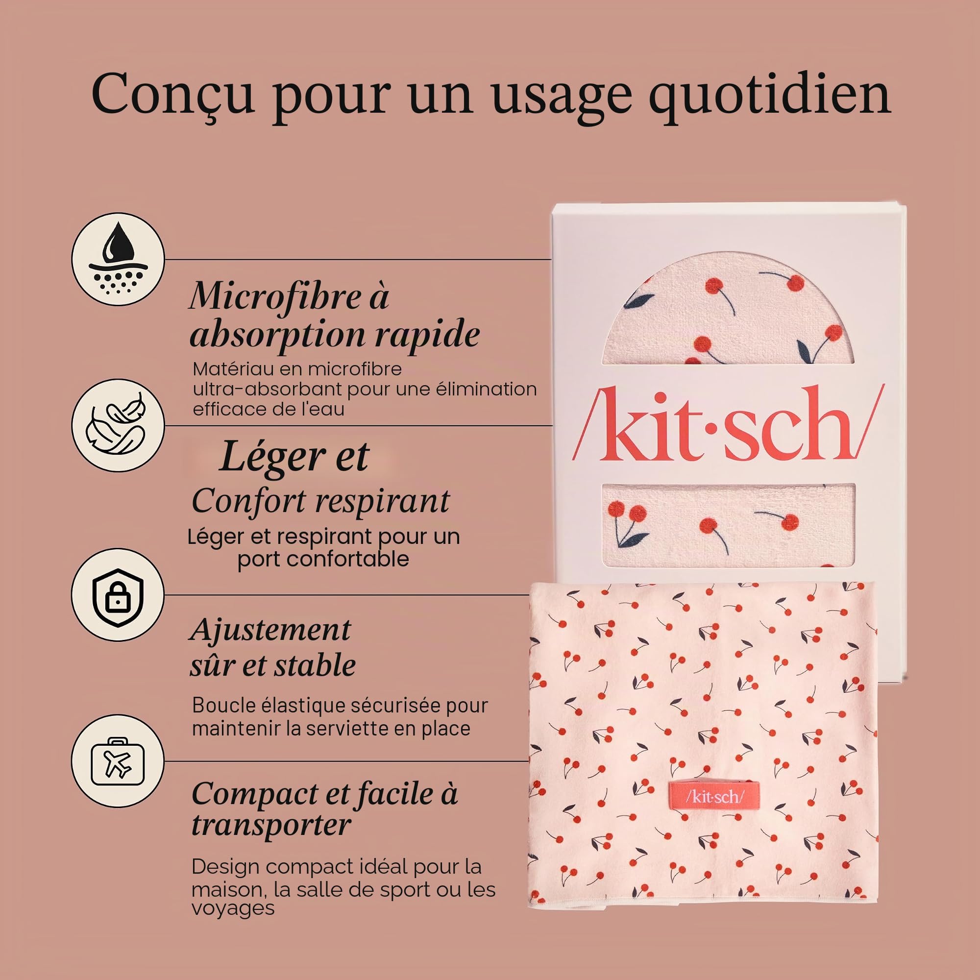 Kitsch Serviette en Microfibre XL pour Femme, Serviette en Microfibre, Super absorbante, séchage Rapide, Anti-frisottis, pour Cheveux Longs et Courts, Turban pour Femme, Cheveux mouillés et bouclés