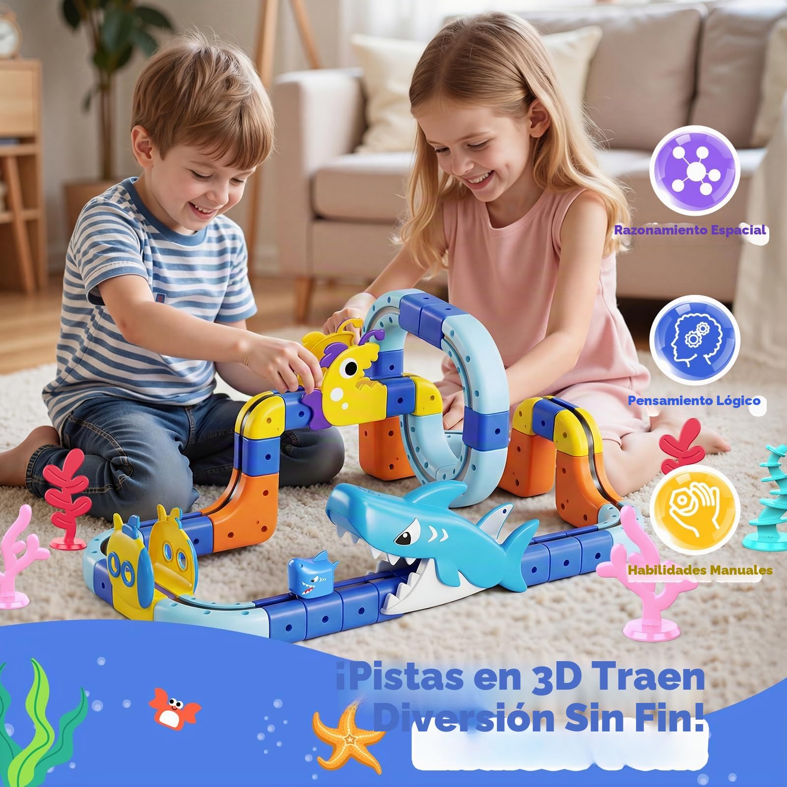 193 Piezas DIY Cube Track, Juguetes Niño Niña 3 4 5 6 7 8 Años Conjunto de Tren Eléctrico Clickrail con Pista Regalo de Cumpleaños Original para Niños