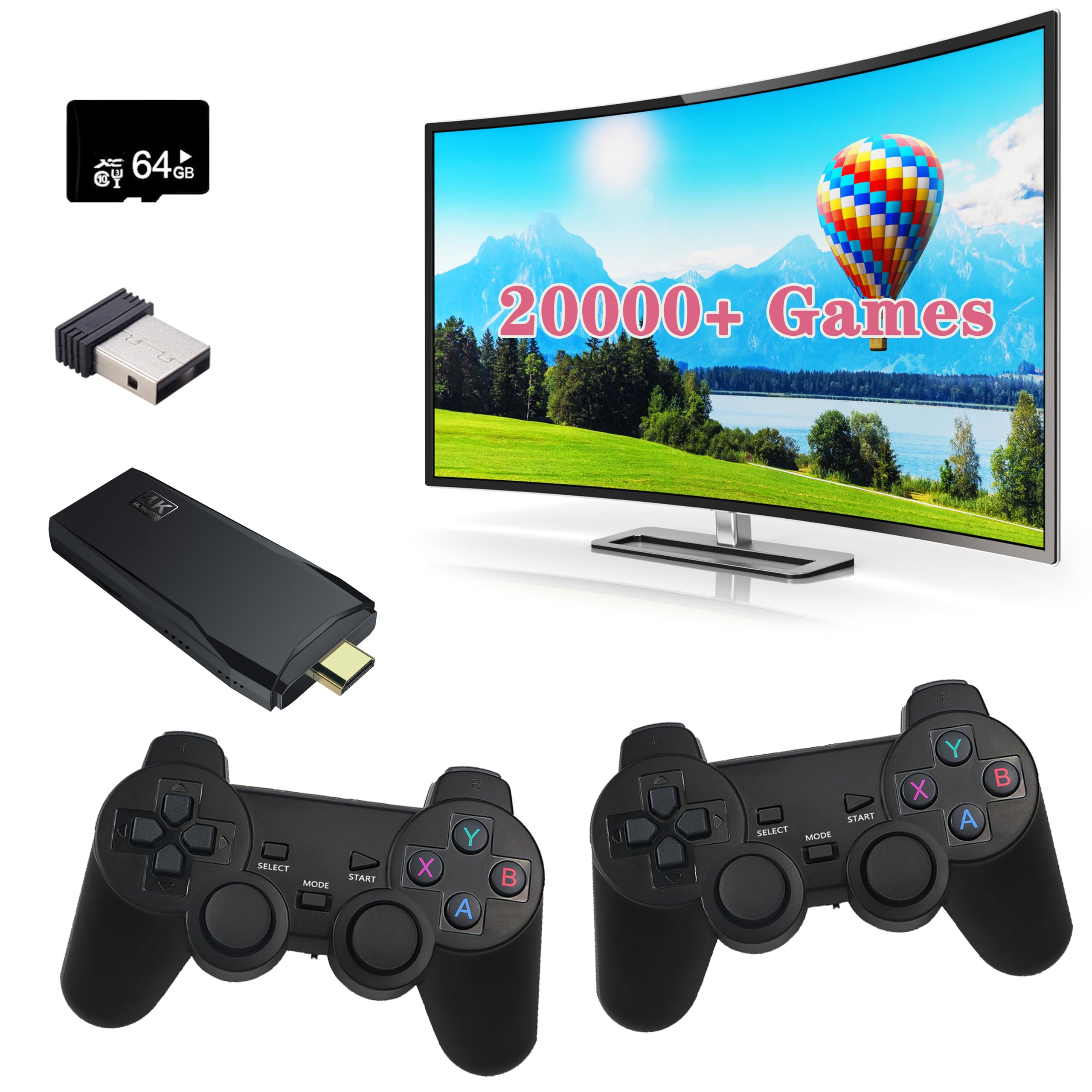 Retro Game Console, Plug and Play Video Game Console Built-in 9 Classic Emulators, 20,000+ Games, 4K High Definition HDMI Output for TV with Dual Controllers