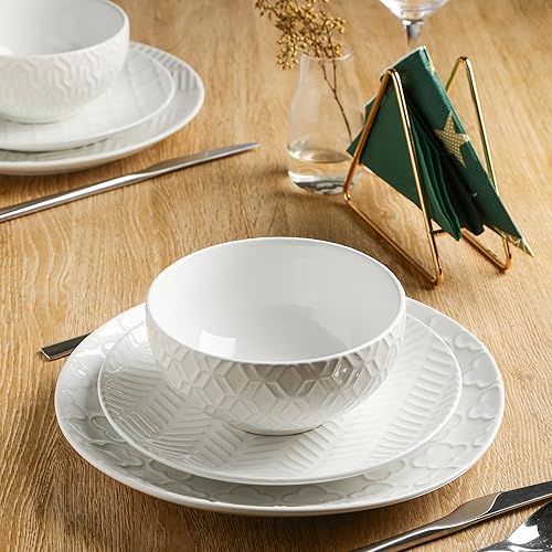 Miniatura 7 de Sureasy Dinnerware Sets 12 Pieces, Ceramic Plates and Bowls Sets, Service for 4, with 10'' Dinner Plates, 8.5'' Salad Plates and 5.9'' Cereal Bowls,