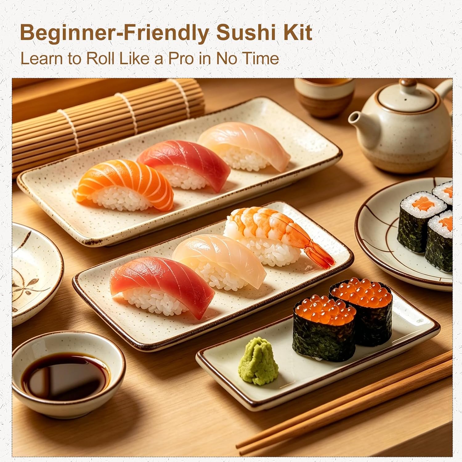 Sushi Making Kit for Beginners, Bamboo Sushi Rolling Mat Set for Home DIY