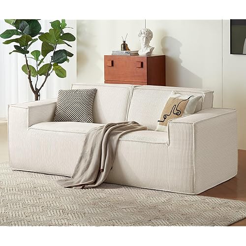 LINSY HOME Modular Sectional Sofa, 76" Boneless 2-Seat Loveseat Sofa Couch, Comfy Corduroy Sectional Cloud Couches for Living Room, No Assembly Required, Beige