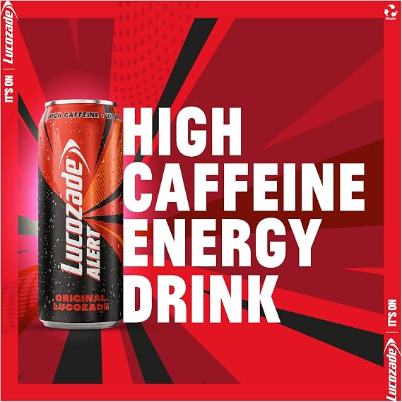 Lucozade Energy Alert Original 6x4x500ml- can ; High Caffeine Energy Drink ; Naturally-sourced caffeine ;Great Taste; Contains vitamin B3 to help reduce tiredness ;Fully recyclable