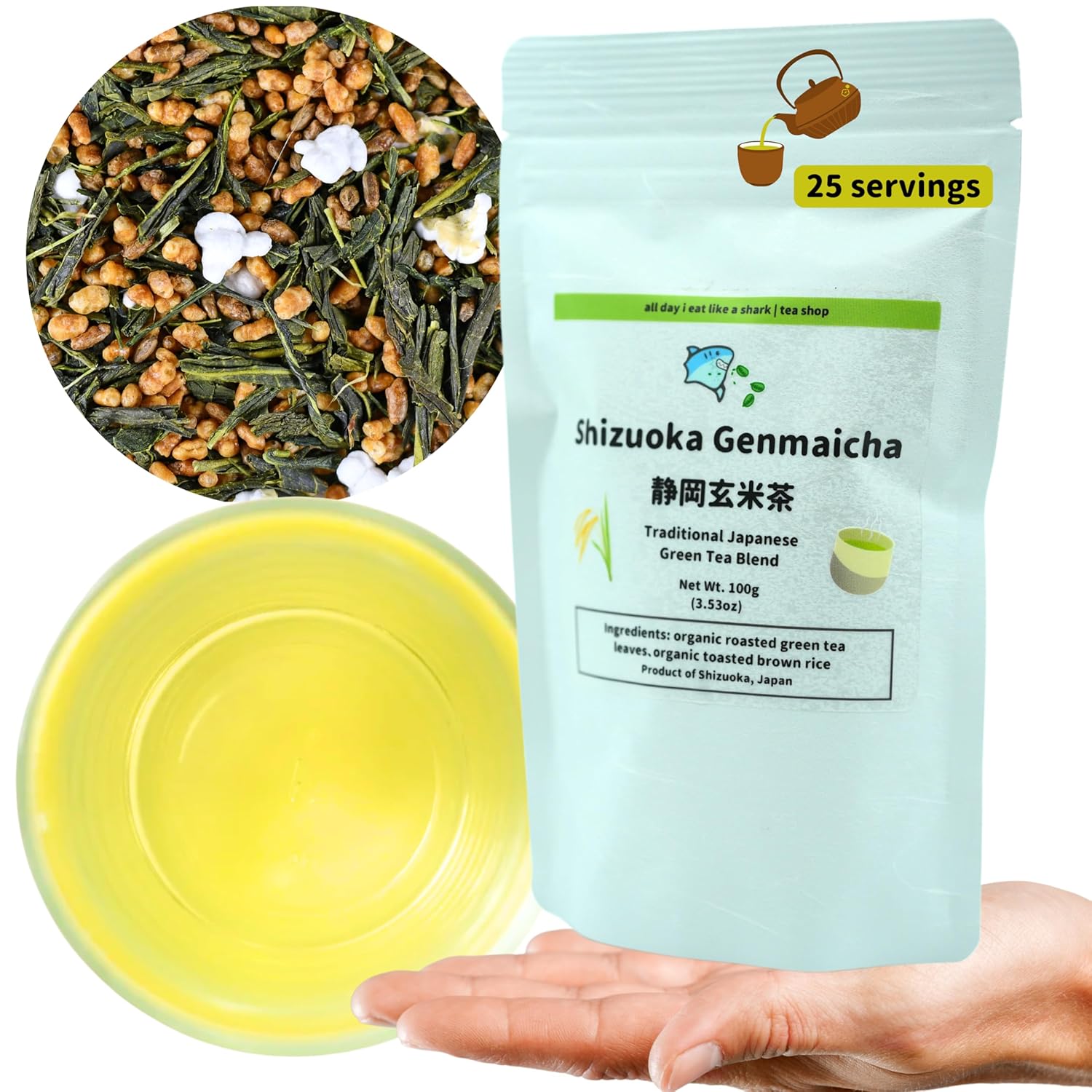 Organic Genmaicha Green Tea - Loose Leaf Japanese Sencha with Roasted Brown Rice (3.5 oz) - Authentic Japanese Tea, Loose Leaf Tea