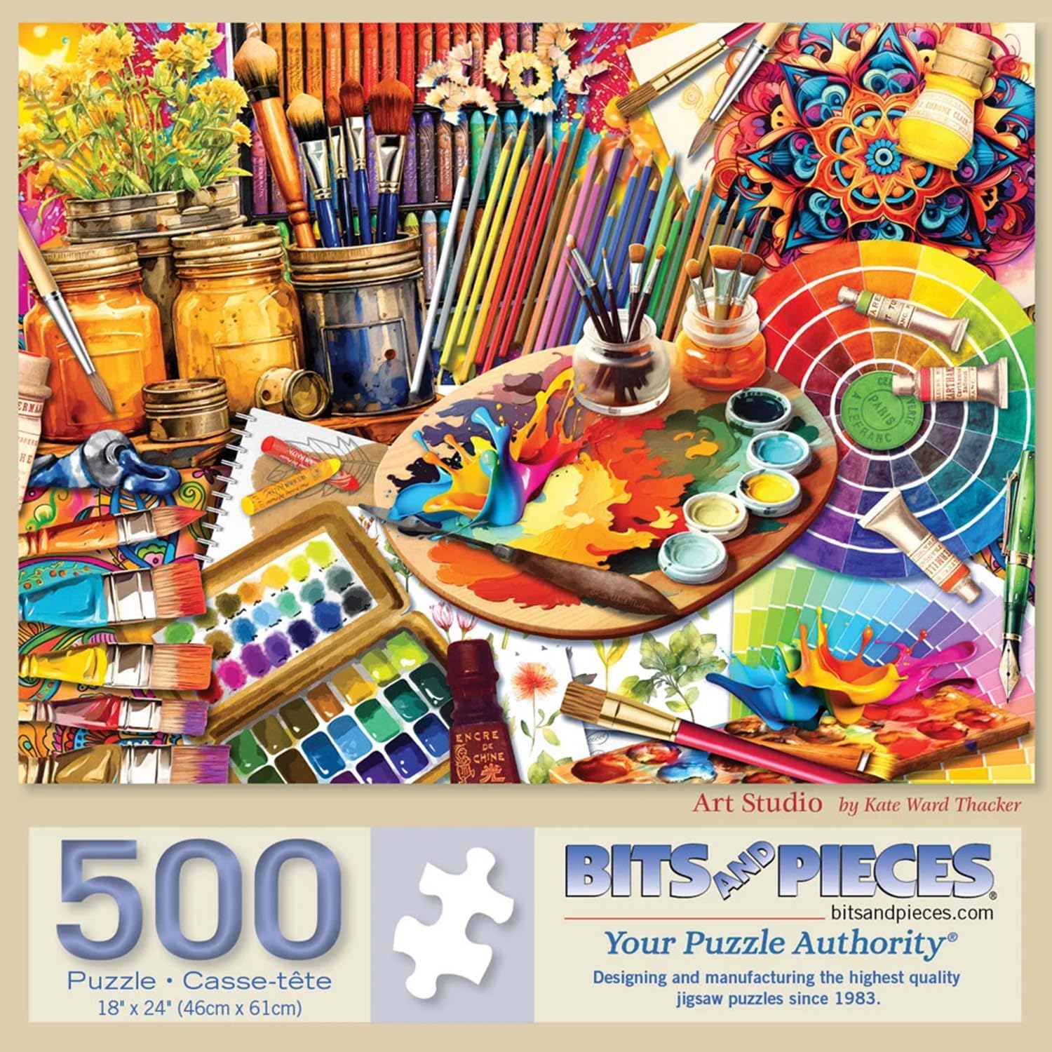 500 Piece Puzzles for Adults - Art Studio - Large 18" x 24" Jigsaw Puzzles 500 Pieces Colorful Art Supplies, No 2 Pieces Alike