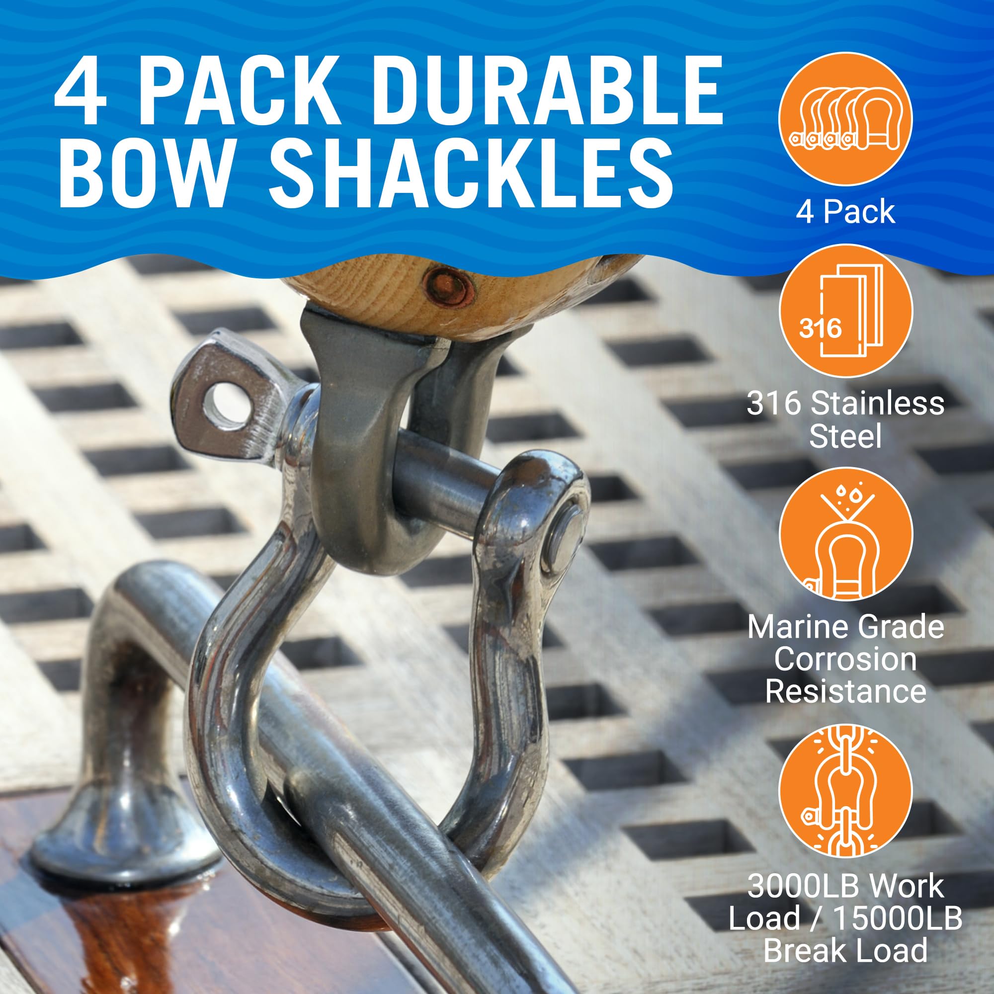Snapklik.com : Premium Stainless Steel D-Ring Shackles, Marine Grade, 4 ...