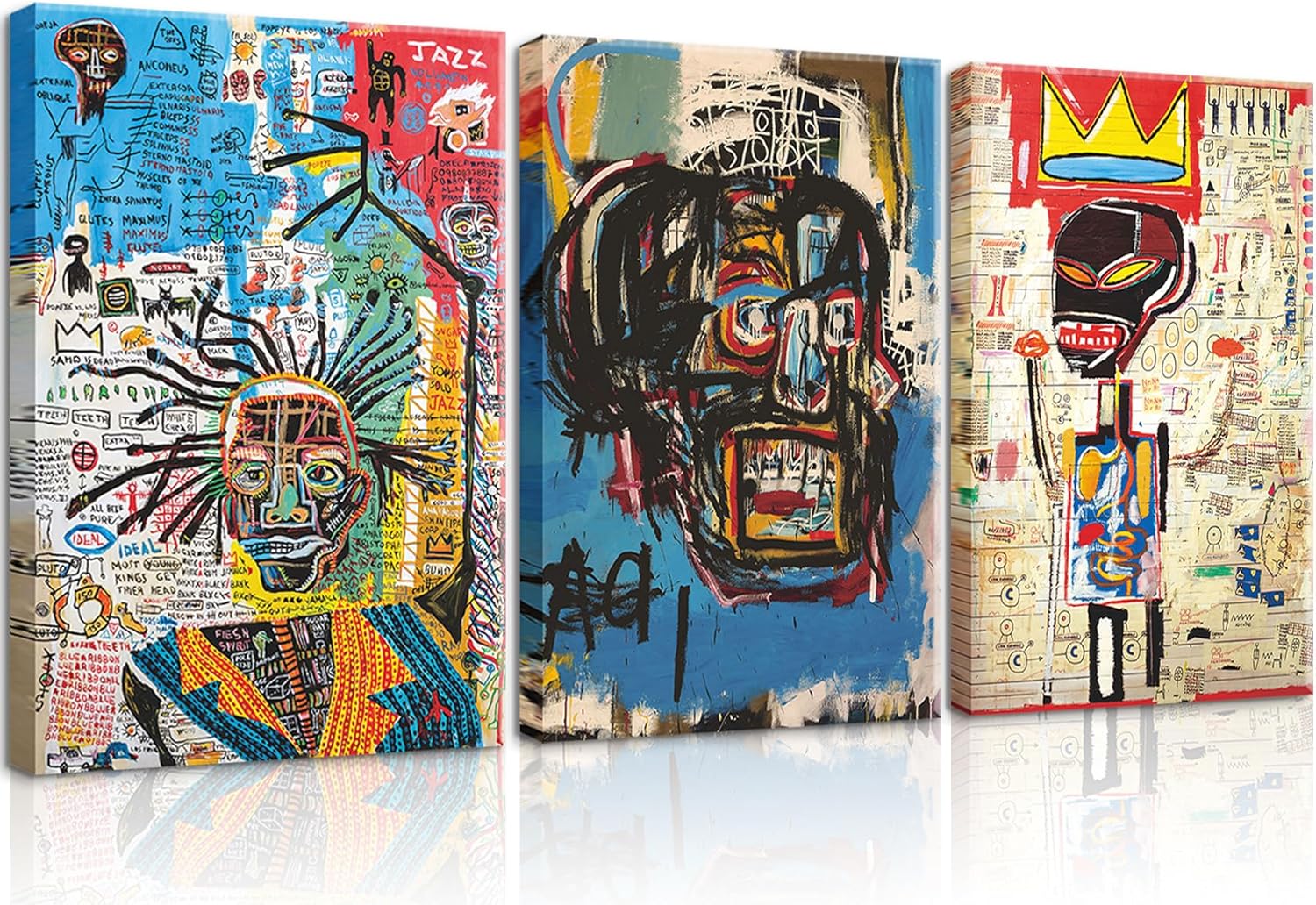 3 pcs Modern Street Graffiti Canvas Wall Art Abstract Graffiti Painting Picture Wall Decor Artist Blue Poster Prints Artwork for Living Room Bedroom Bathroom Office Home Decor 16x24in Wrapped Canvas