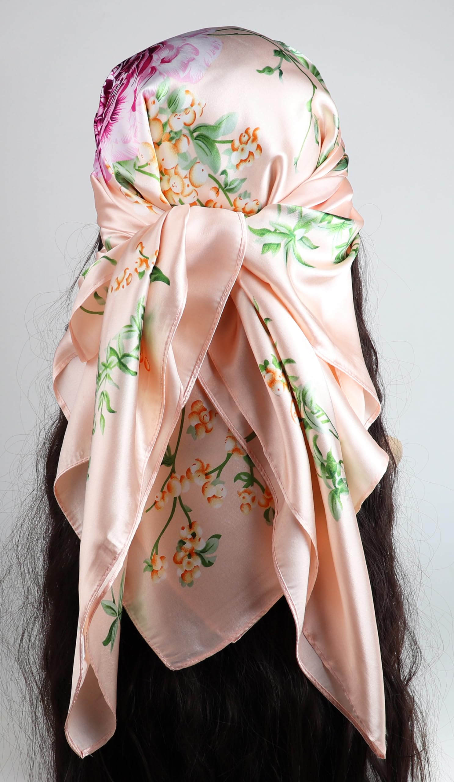 vabovin 35'' Floral Silk Head Scarf, Satin Headband Large Square Headwrap For Black Women for Sleeping hair Wrap (Peony Pink) - Image 2