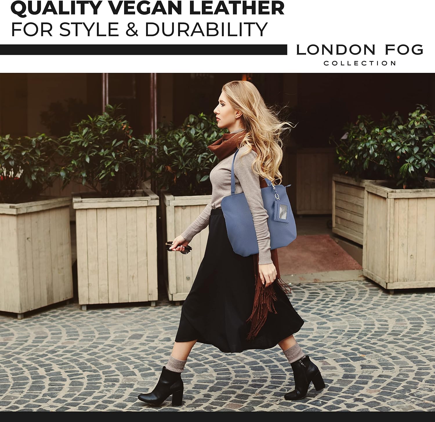 LONDON FOG FLORIANA Satchel for Women, Vegan Leather Shoulder Bag with ID Wallet