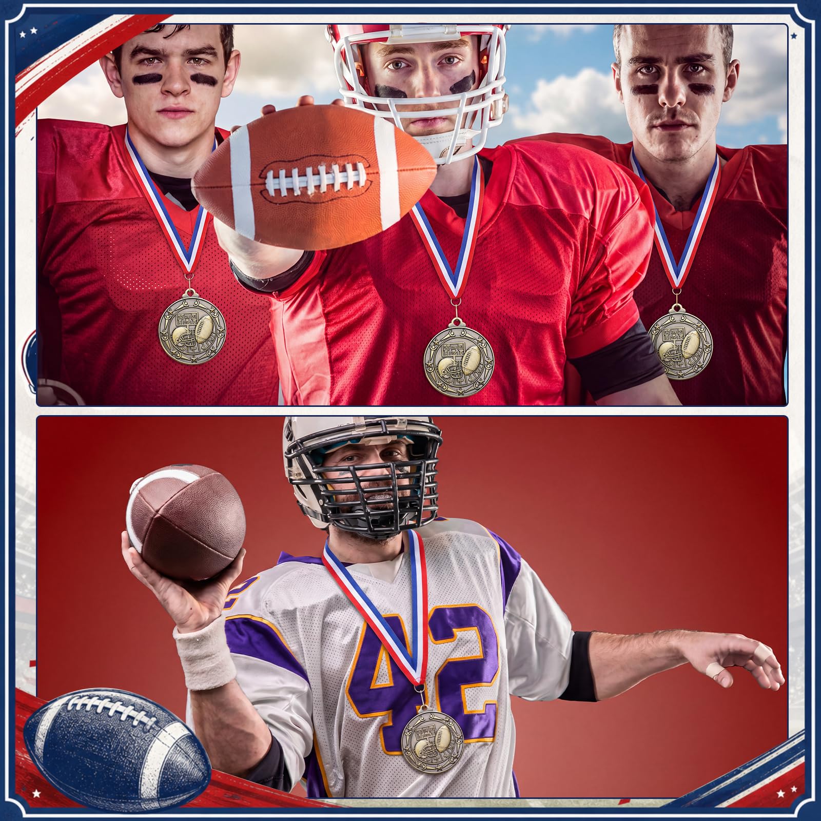 Kenning 24 medaglie di classe mondiale da 5 cm con nastro rosso bianco blu collo oro campione medaglia trofeo per giochi sportivi eventi festa premio giocatore vincitore della squadra regalo