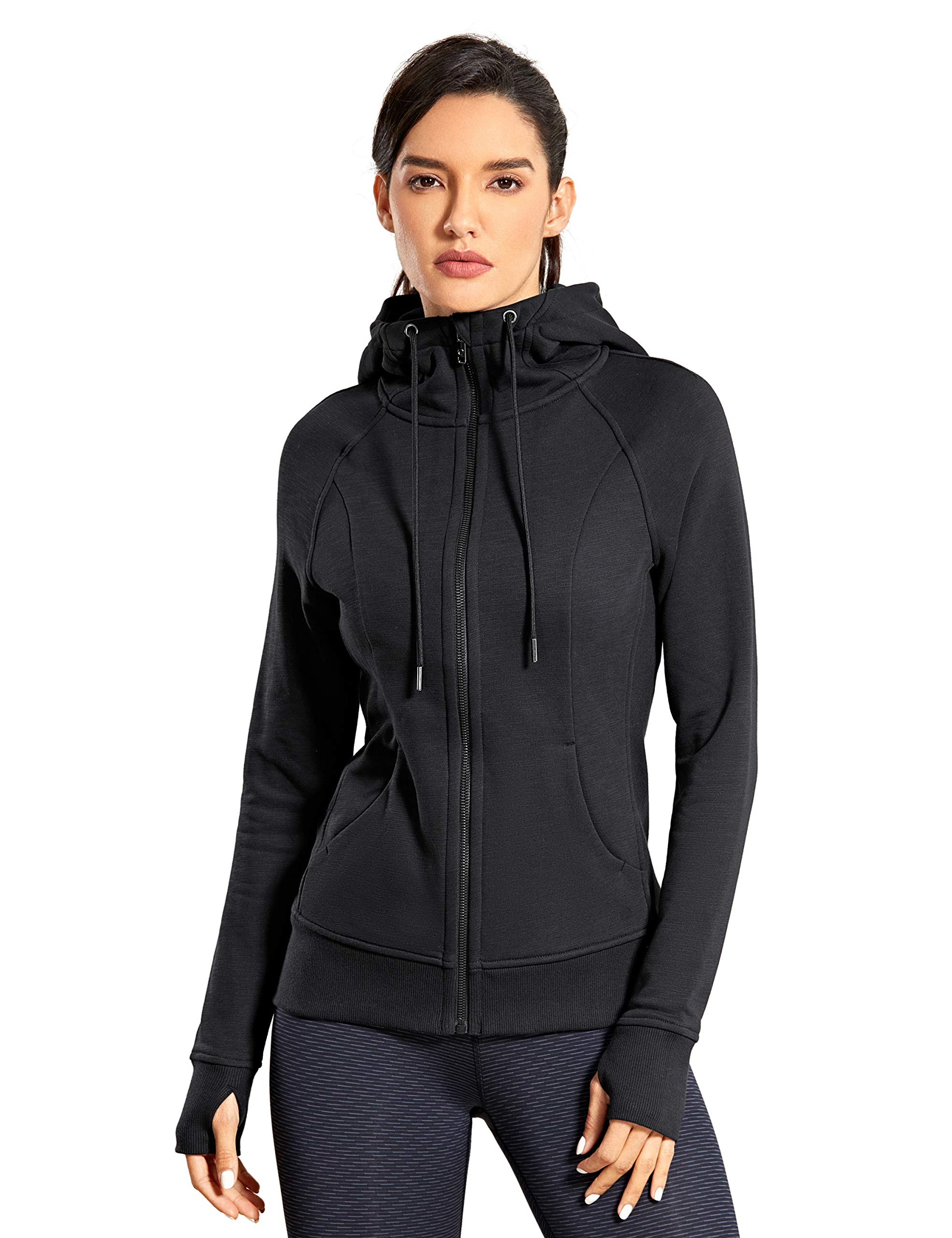 CRZ YOGA Women's Cotton Hoodies Sport Workout Full Zip Hooded Jackets Sweatshirt