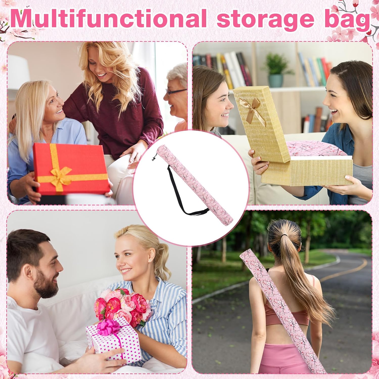 Shinylin 35 Inch Mahjong Mat Carrying Bag with Strap, Printed Drawstring Mahjong Holder Bag Outdoor Travel Canvas Storage for Board Games, Yoga Mats, Tripod
