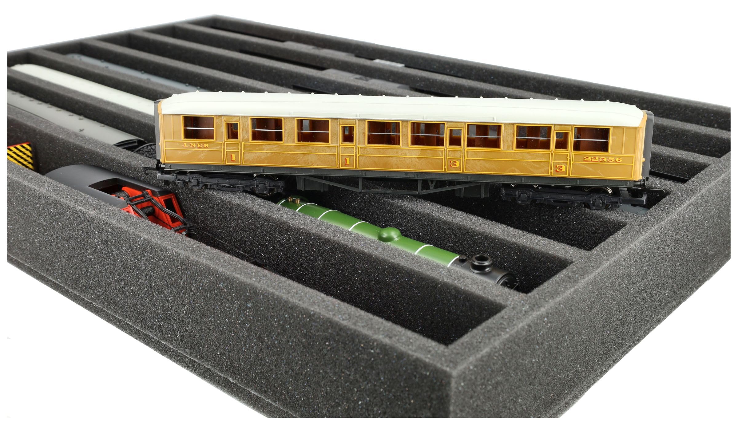 Wkładka piankowa Feldherr do modelu kolejowego - skala 00-7 przedziałów do przechowywania lokomotyw, wagonów i pojazdów pionowo - 560 x 360 x 65 mm - transport i przechowywanie - EU065A003