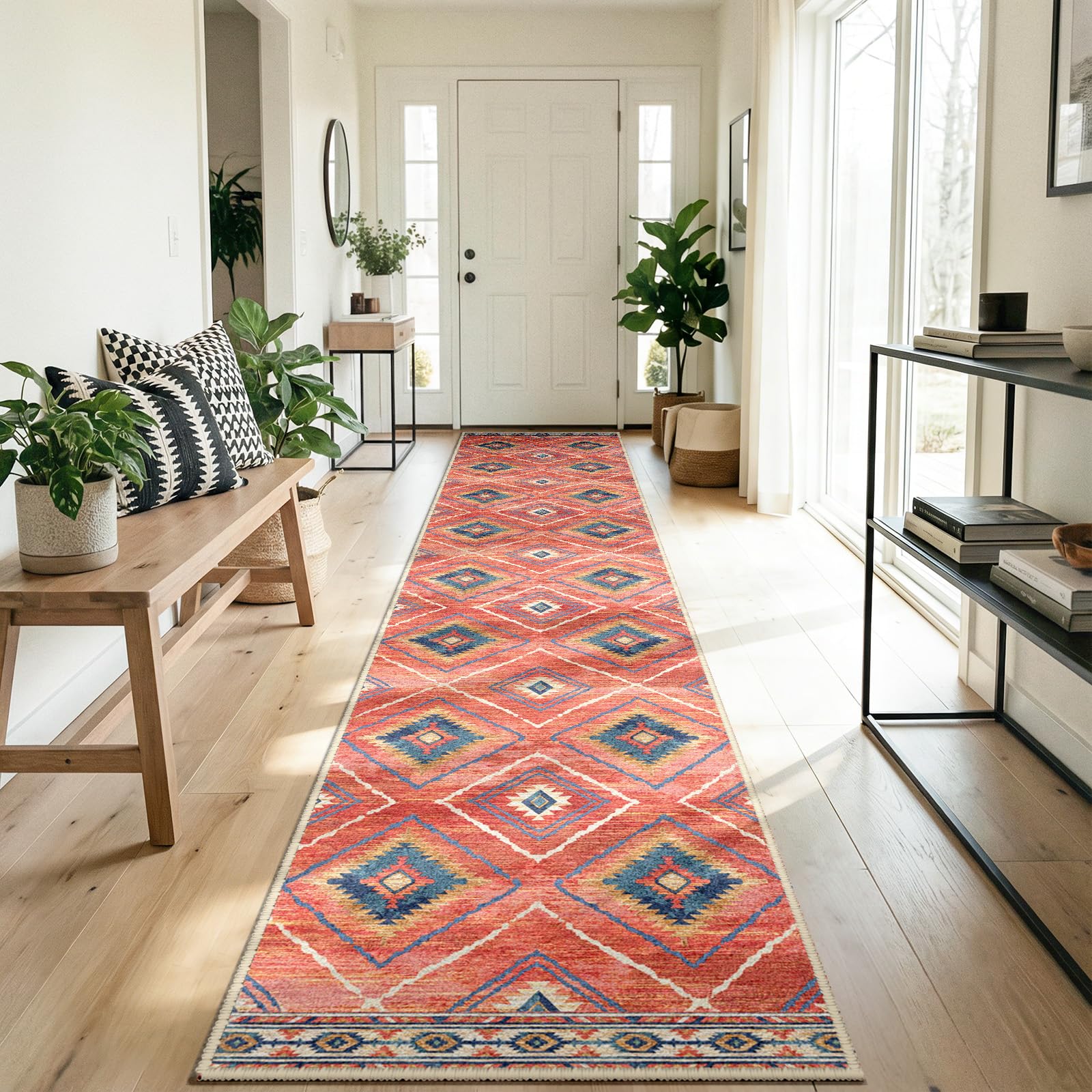 Tapis de Salon Lavable en Machine 60x300 cm Tapis antidérapant, Tapis de Chambre pour Le Salon, l'entrée, la Chambre et la Cuisine, Rouge