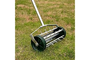 ysfiuyo Lawn Aerator, Rolling Heavy Duty Rotary Aerator Tool with Long Steel Handle