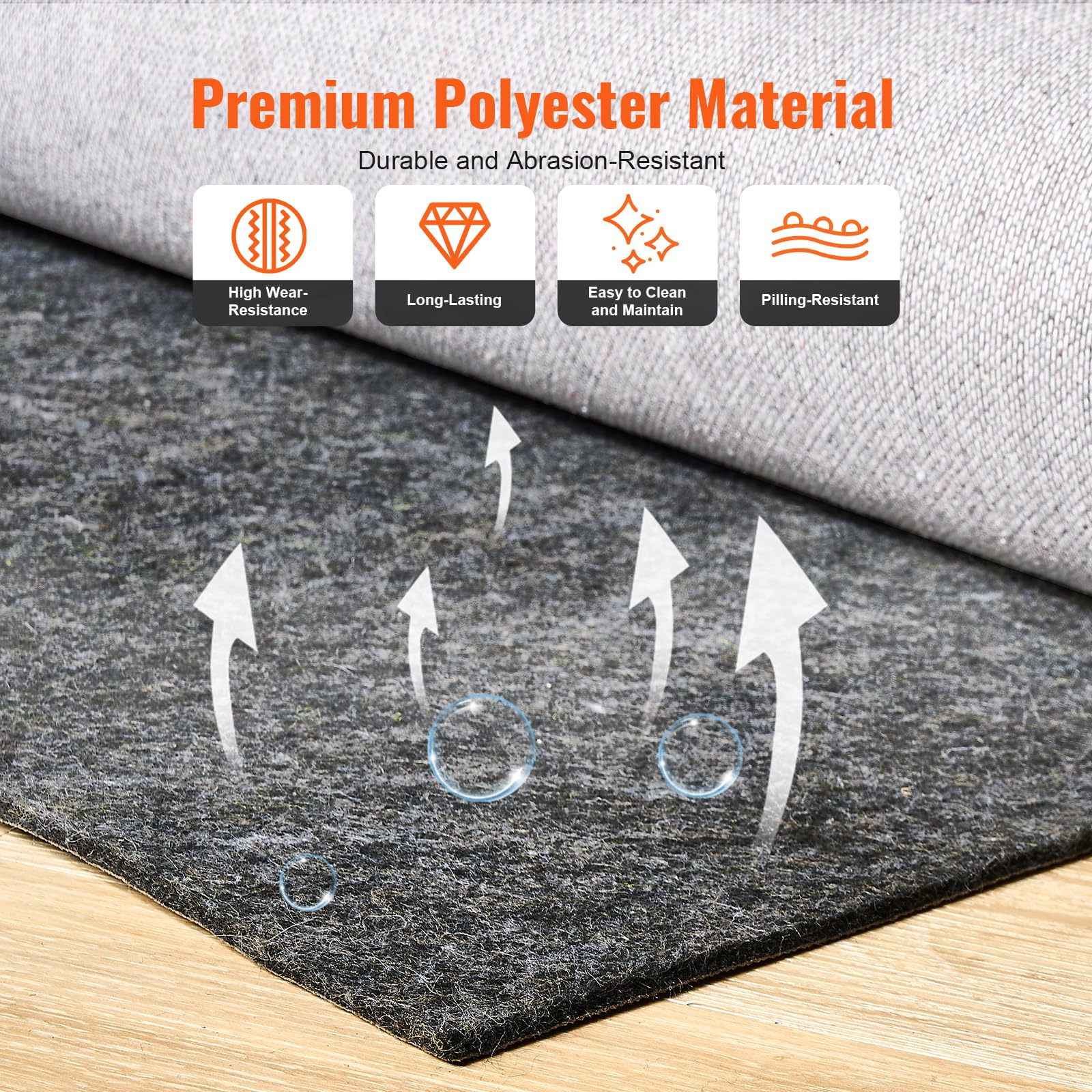 VEVOR Cojín para Alfombra Cojín Protector de Suelo, 224 x 306 cm Espesor de 6 mm, Fieltro de Poliéster, Gris, Área de Cobertura de 7-8 ㎡ Protección del Suelo Cómodo para Dormitorio, Sala de Estar