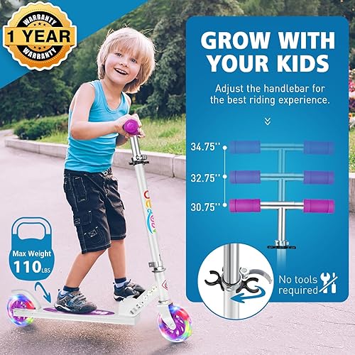 Miniatura 3 de BELEEV V1 Patinetas para niños, patineta plegable de 2 ruedas para niños y niñas, 3 alturas ajustables, ruedas iluminadas, patineta ligera