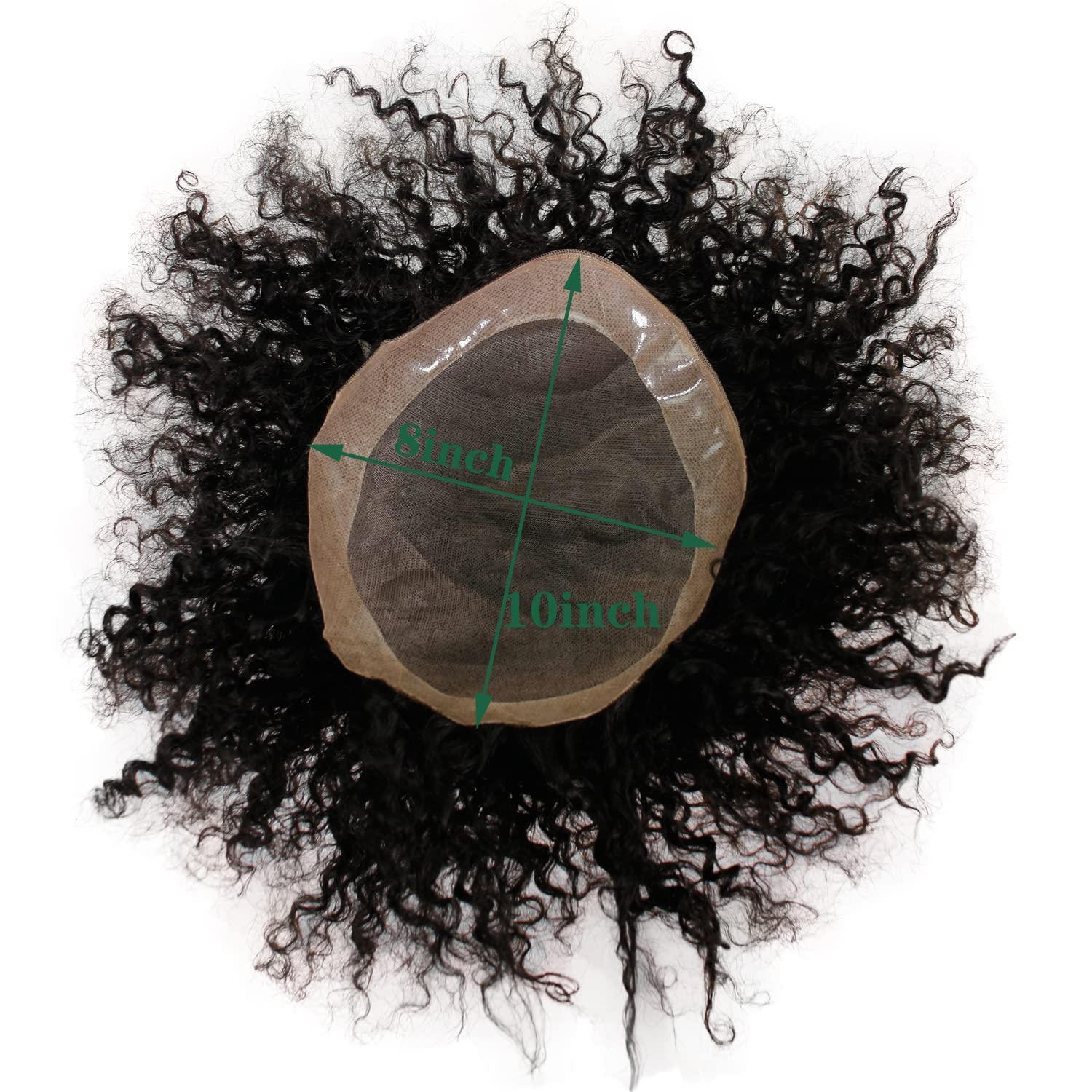 Dreambeauty Men's Toupee 100% Remy Human Hair Natural Black Color Curly Toupee for Men Thin Skin Mono Net with PU around Hair Replacement System Hairpieces for Men (10x8 Inch)