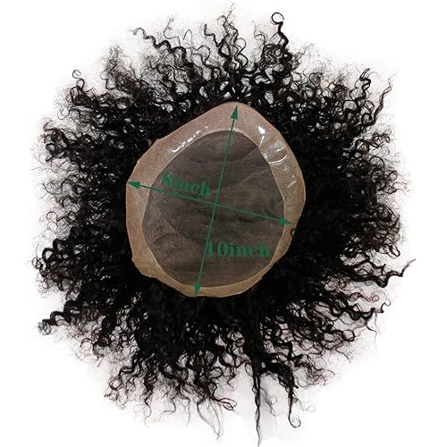 Miniatura 5 de Dreambeauty Toupee para hombre, cabello humano 100% Remy, color negro natural, rizado, tupé para hombres, piel fina, red mono con poliuretano