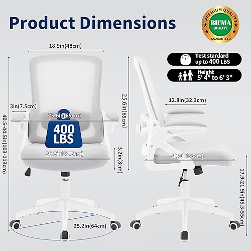 Miniatura 2 de Silla de oficina ergonómica, silla de escritorio con soporte lumbar ajustable, cómodas sillas de computadora de malla transpirable con reposabrazos