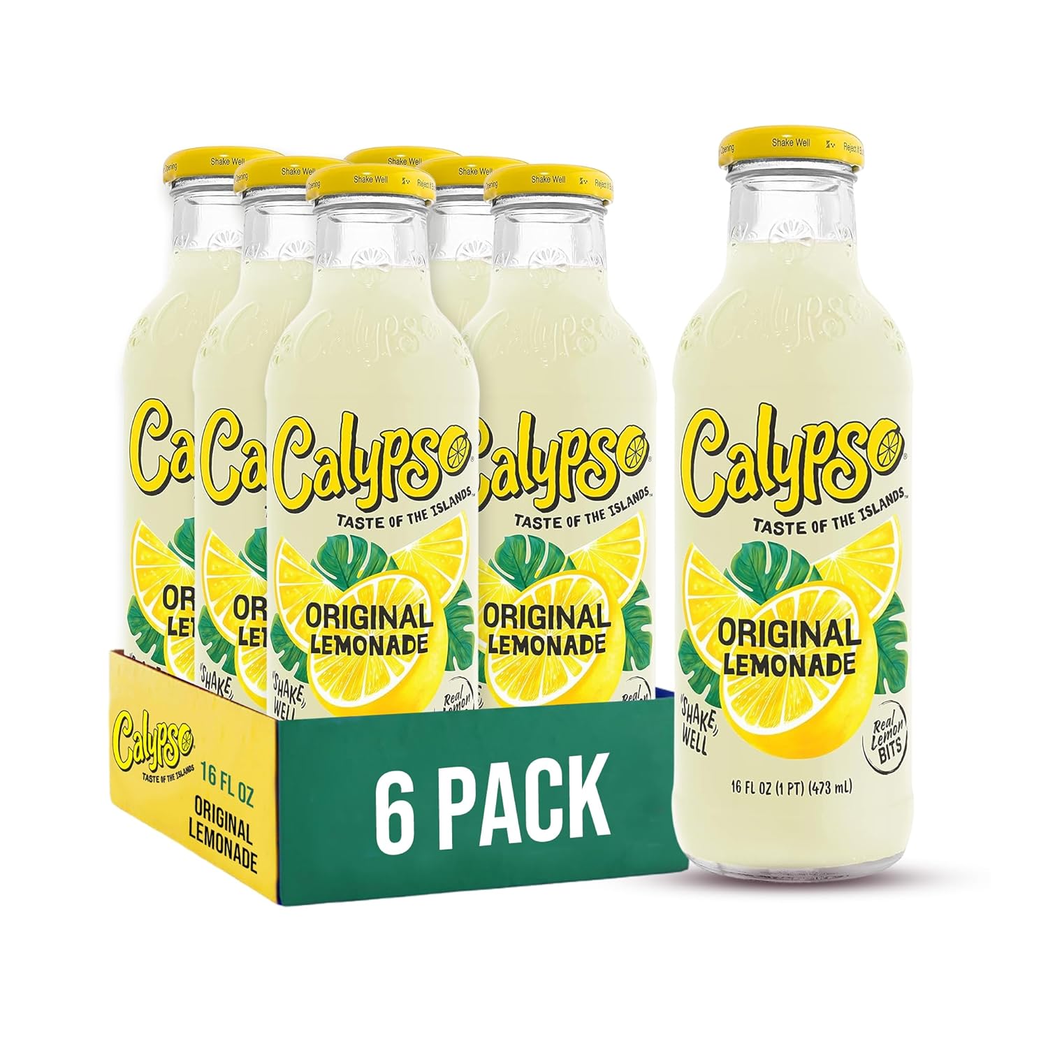 Calypso Lemonade, Original Lemonade, Made with Real Fruit, 16 Fl Oz Glass Bottles (Pack of 6)