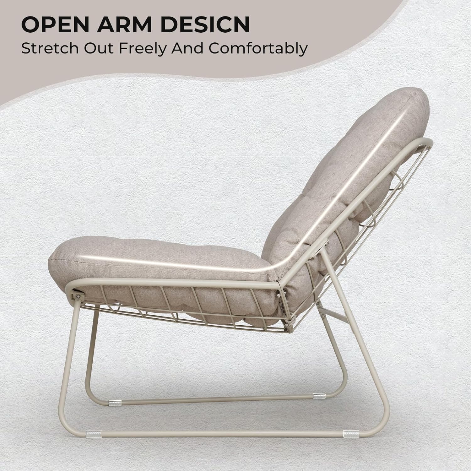 Grand patio Outdoor Chair with Cushion, Modern Metal Outdoor Lounge Chair for Patio Porch Deck Garden, Weather Resistant and Easy to Maintain, Beige