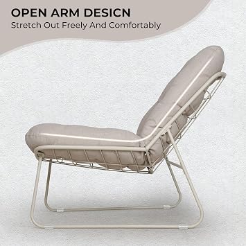 Grand patio Outdoor Chair with Cushion, Modern Metal Outdoor Lounge Chair for Patio Porch Deck Garden, Weather Resistant and Easy to Maintain, Beige