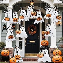 12 Packs 16 Inches Halloween Inflatable Ghost Outdoor Decorations PVC Inflatable Hanging Ghost Ornaments Blow Up Ghost for Halloween Party Yard Garden Outdoor Decoration