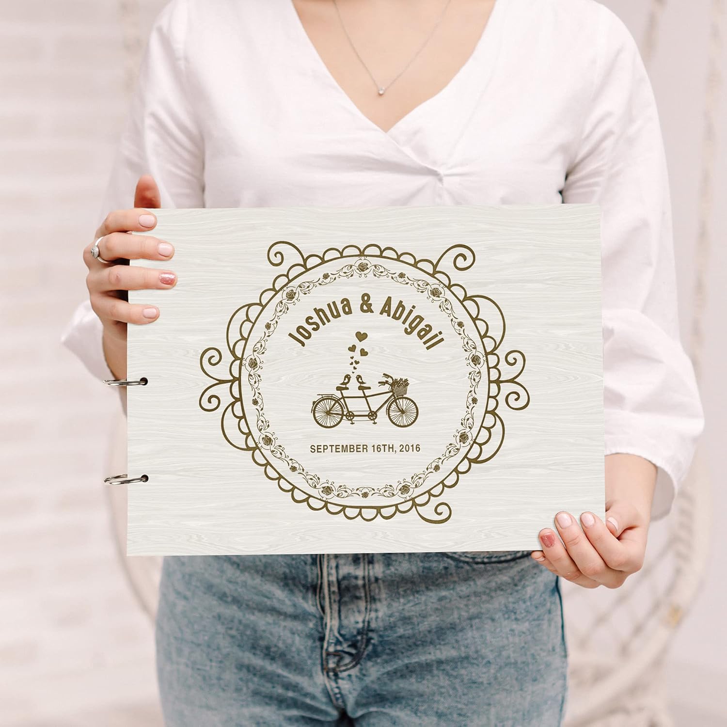 Darling Souvenir Personalized Engraved Laser Cut Wedding Guest Book Wooden Cover Sign-in Book Registry Guestbook Scrapbook-ZZ