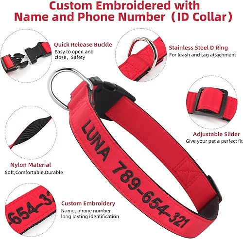 Miniatura 19 de Collar de perro reflectante personalizado, bordado personalizado con nombre y número de teléfono, collar de identificación de nailon ajustable