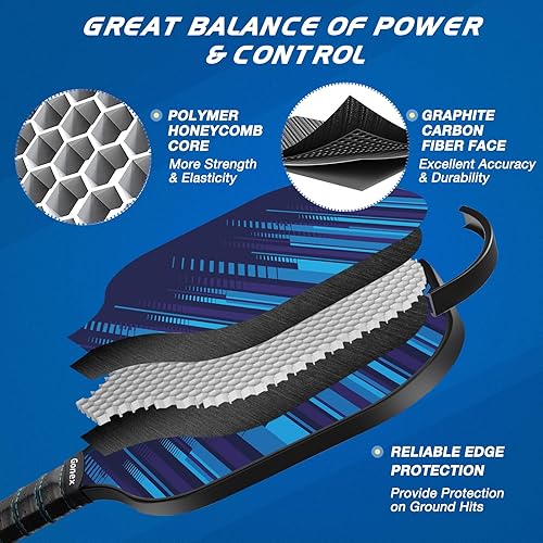 Miniatura 2 de Gonex Pickleball Paddles, USAPA Approved Graphite Pickleball Rackets with Comfort Grip, Carbon Fiber Pickleball Set of 24 Paddles with 4 Balls,