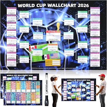 wokdsbl 2PCS World Cup Football 2026 Wall Chart Poster with Match Schedule and Score Tracker Interactive Football Poster 84 x 57 cm Foldable Waterproof Football Chart for Party Home Bar