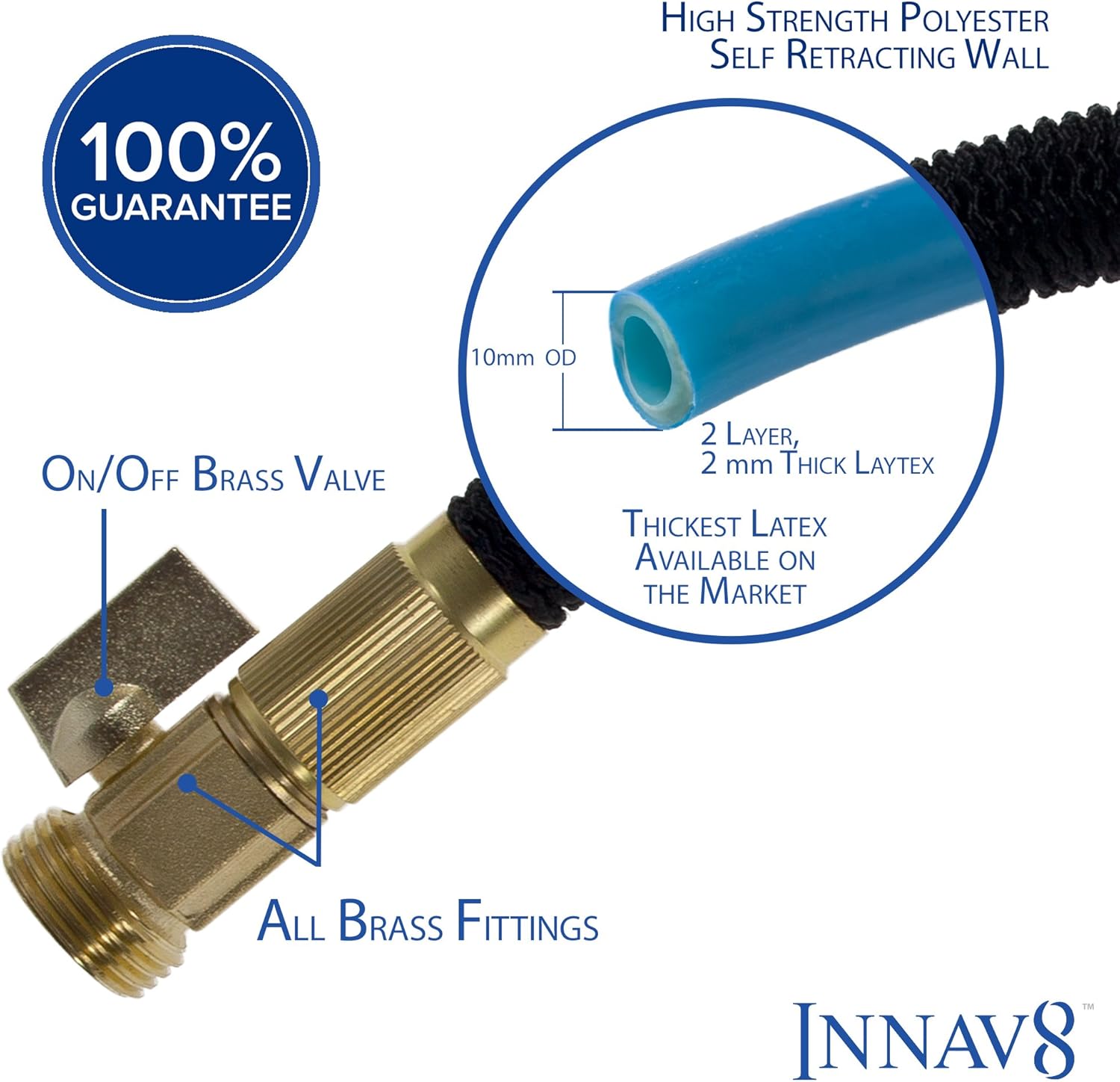 INNAV8 Expandable Garden Hose 25FT - SUPER Latex Core, Lightweight Expandable Hose 25 FT Garden Hose, Brass Shut Off Valve, No-Kink Flexible Garden Hose Expandable Water Hose 25 Ft - Pocket Flex Hose : Patio, Lawn & Garden