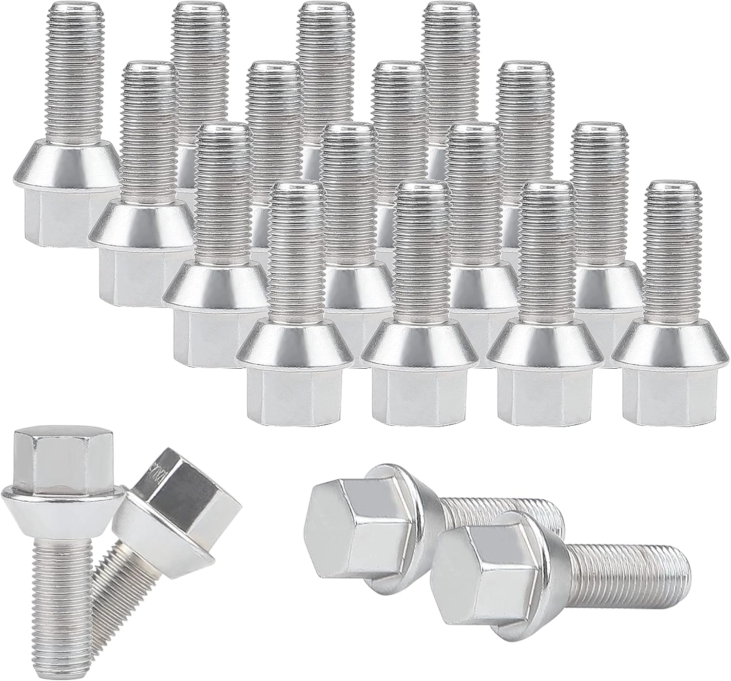 Richeer 20 PCS 12x1.25 Wheel Lug Bolts for Wheel Spacers, 28mm Shank Length 17mm HEX 48mm Overall Length Solid Studs Set, 60 Conical Seat