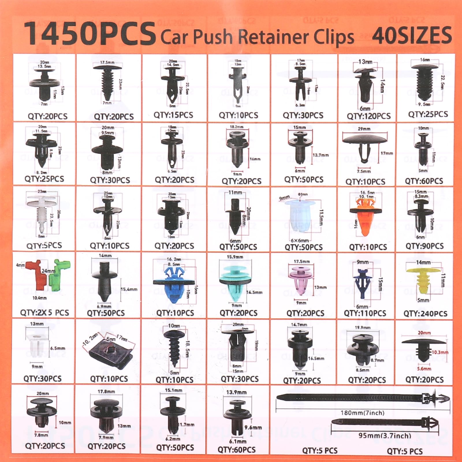 YOUNTHYE 1815-teiliges Auto-Verkleidungs-Clips & -Befestigungs-Set, Universal-Auto-Halterungs-Clips, 40 Größen, Auto-Nieten-Set mit 20 Kabelbindern und Entfernungswerkzeug für Stoßstange, Tür