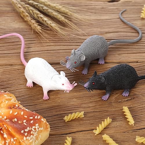 Miniatura 6 de Boao 6 ratas falsas de plástico para Halloween, broma de ratón, ratones falsos de simulación de ratas de goma realistas, accesorios de broma