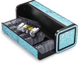 7 Day Pill Organizer, AM PM Weekly Pill Box, 2 Times a Day | Discreet Weekly Pill Box with Double Protection Shell, Large Capacity Portable Vitamin Case for Travel (Blue)