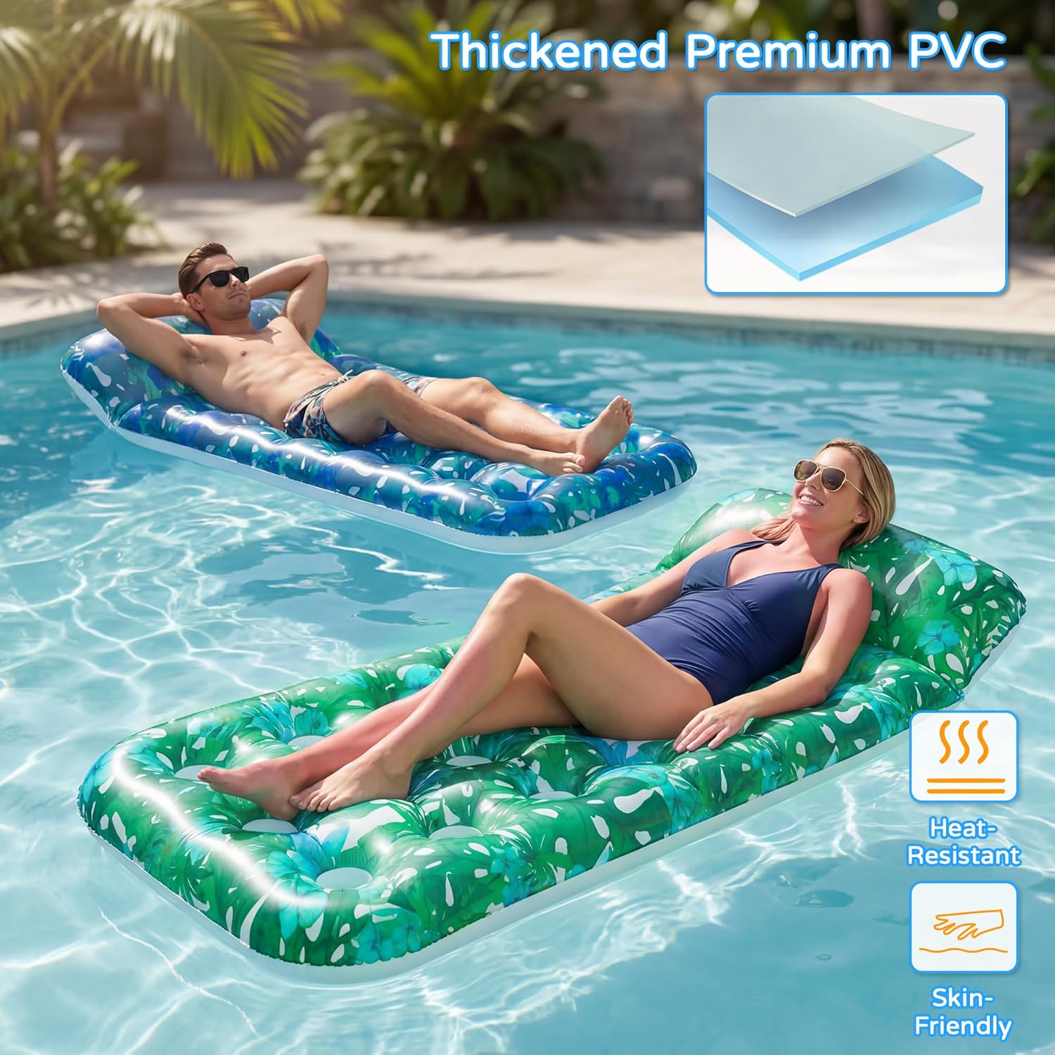 FindUWill 2-Pack Inflatable Pool Floats-XL Pool Floats Adult Heavy Duty, Pool Lounger Float with Headrest for Adults, Swimming Pool Party Summer Beach Lake