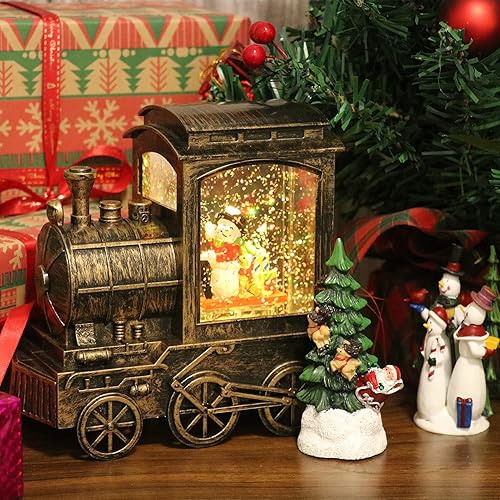 Miniatura 2 de GenSwin Linterna de globo de nieve de Navidad, tren de remolino de agua, purpurina con temporizador de 6 horas, iluminación LED musical, funciona