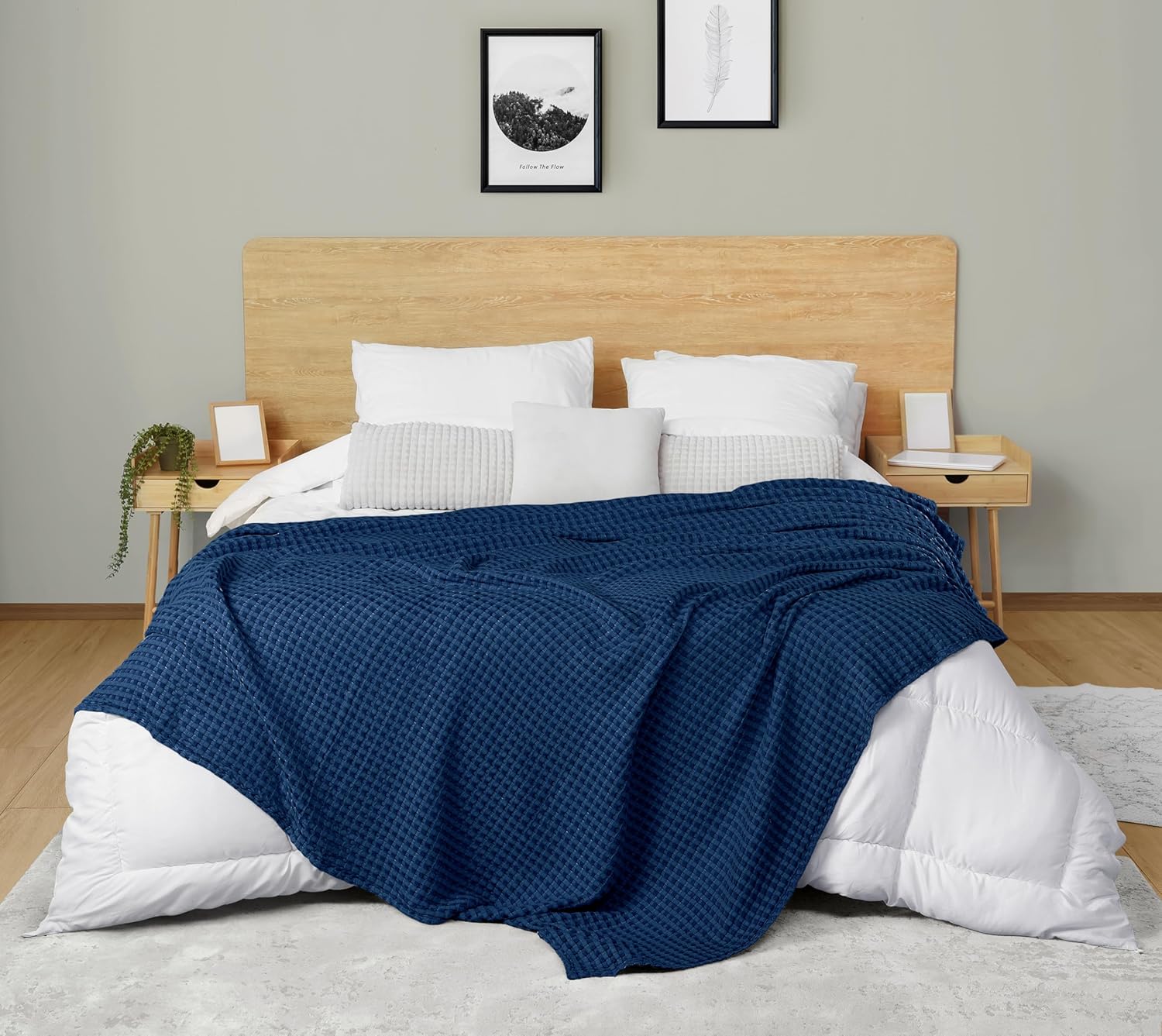 Utopia Bedding Navy 100% Cotton Waffle Blanket 300 GSM [Big - 120x120 Inch] Soft Lightweight Breathable Bed Blanket for All Season - Image 8