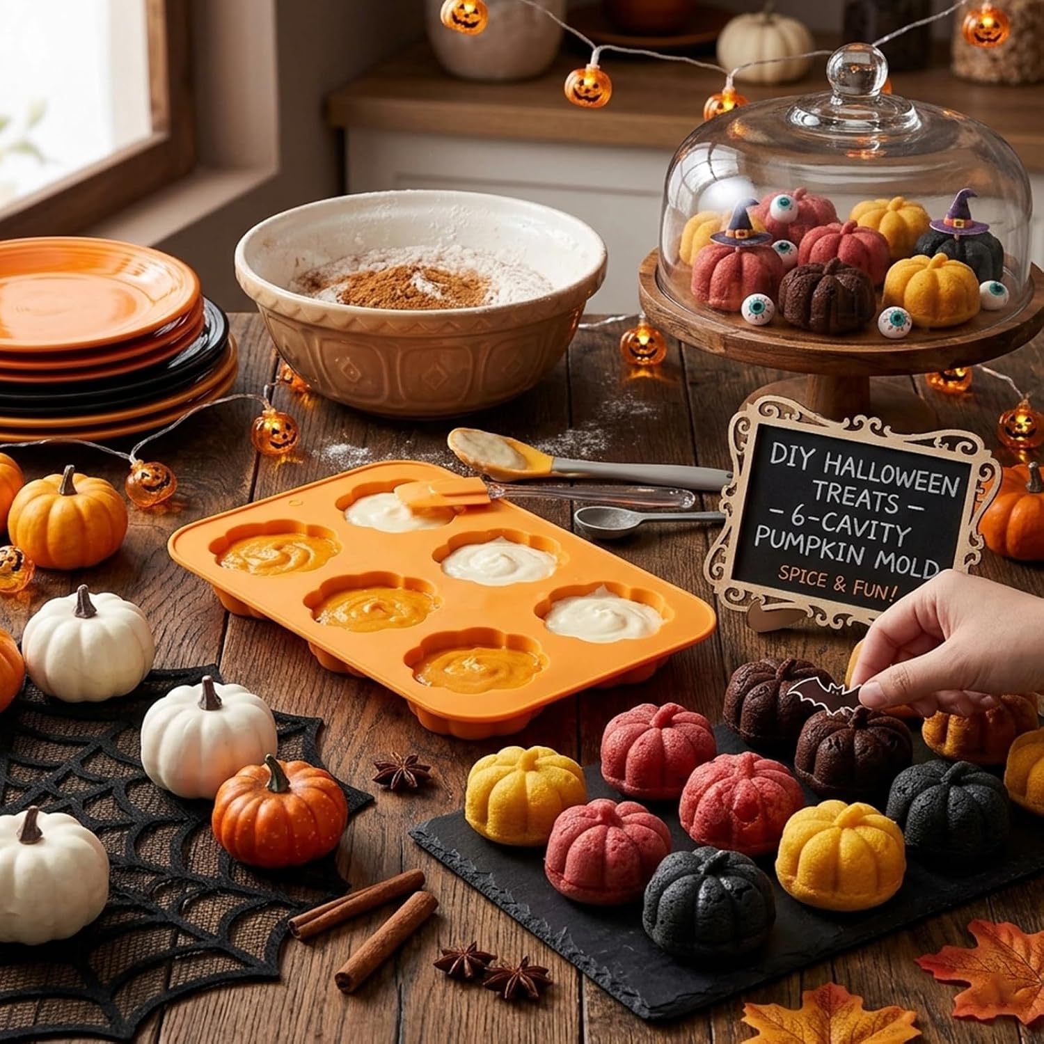 Halloween Pumpkin Silicone Molds 2 Pack, 6-Cavity Food Grade Pumpkin Molds, Nonstick Pumpkin Cake Molds Pumpkin Chocolate Mold for Baking, Soap, Candle Making Halloween DIY Craft