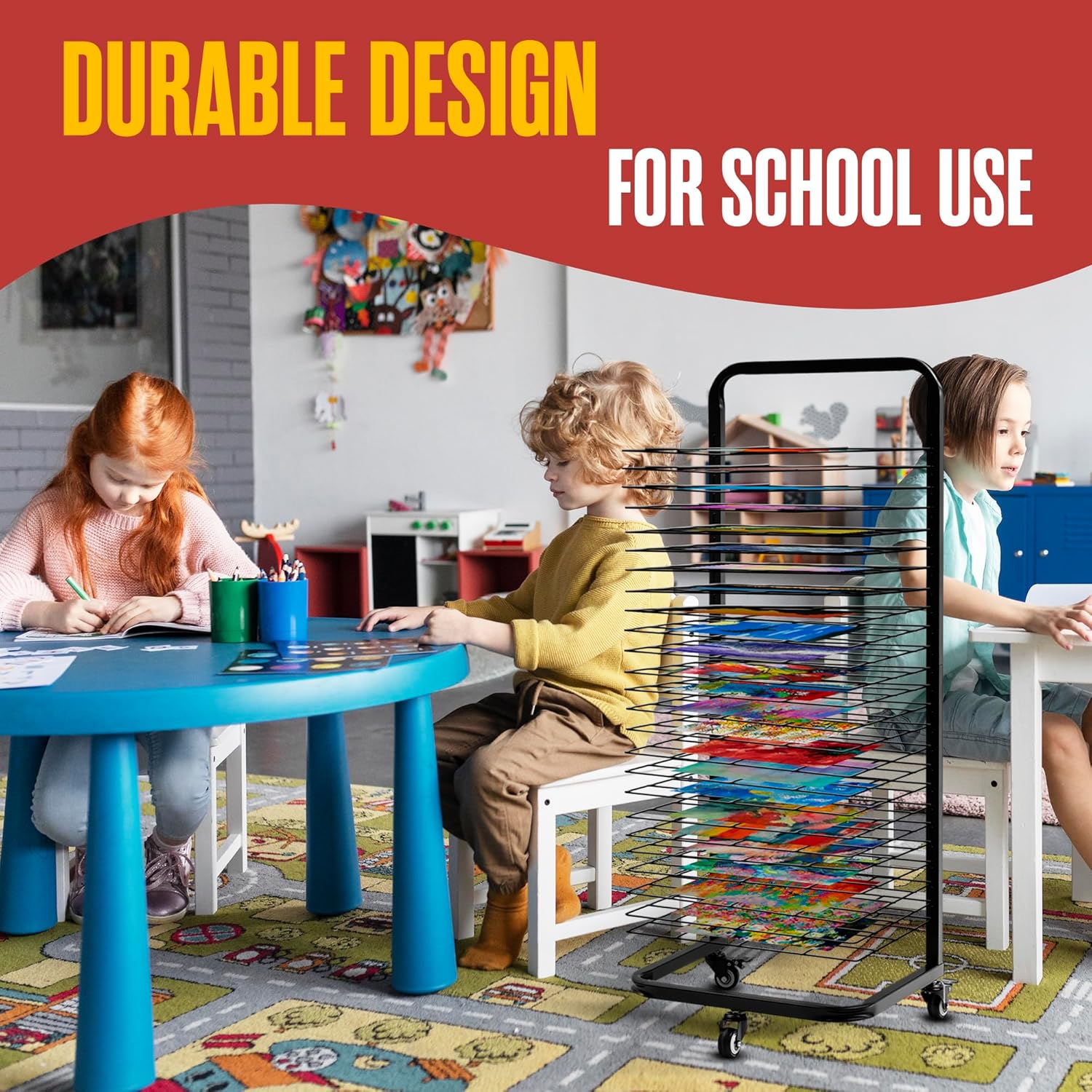 Houseables Art Drying Rack For Classroom, Paper Drying Rack, Art Dryer, Shelf Organizer For Painting, Paint, Canvas Storage, Preschool, Class Supplies, Studio, 25 Shelves, With Wheels, 45” x 18” x 13”