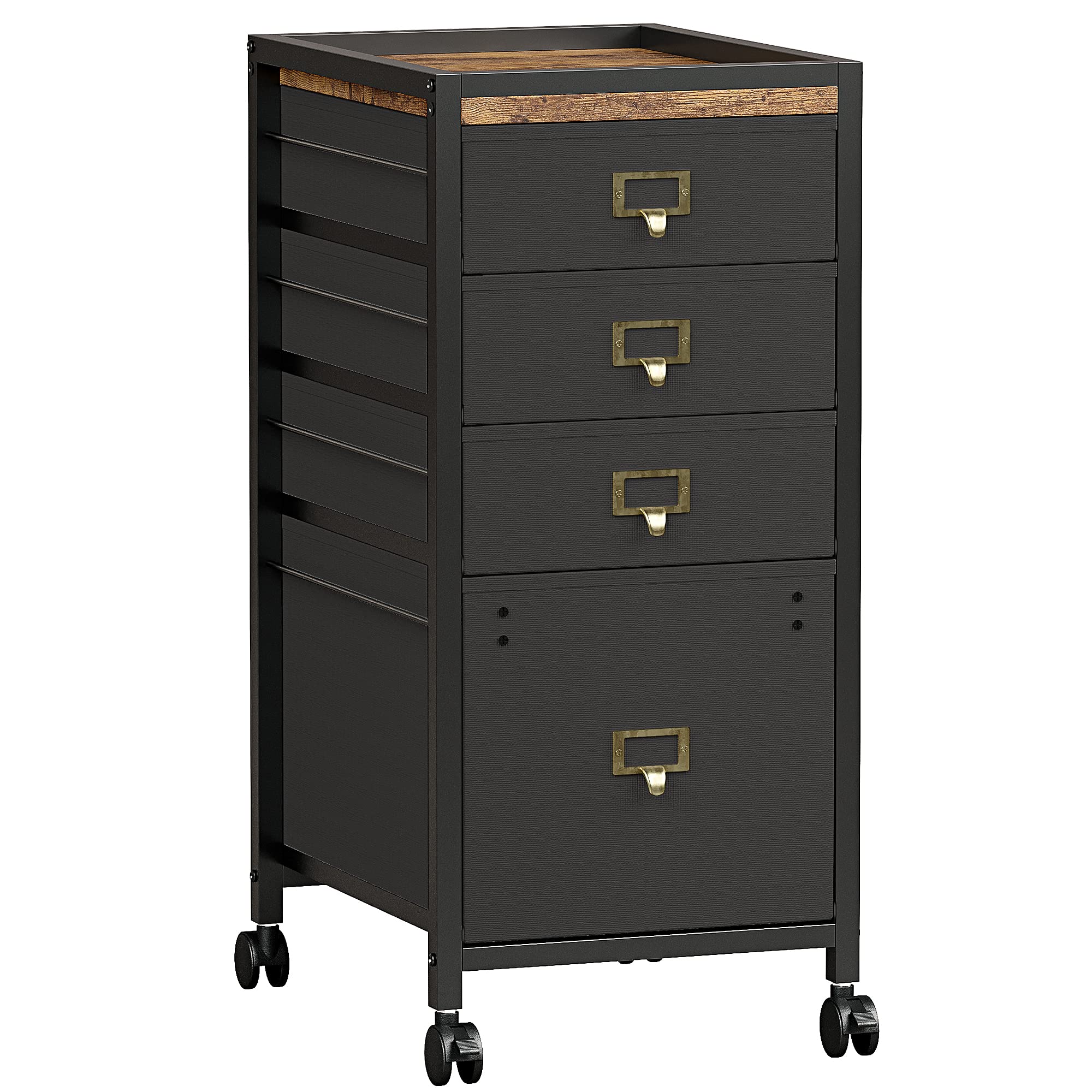 Garvee Cajonera Escritorio y Cajonera Oficina, Diseño contenedor con ruedas con 4 cajones Compacto y Funcional, para Oficina en Casa, Color Negro,30×38×67 cm