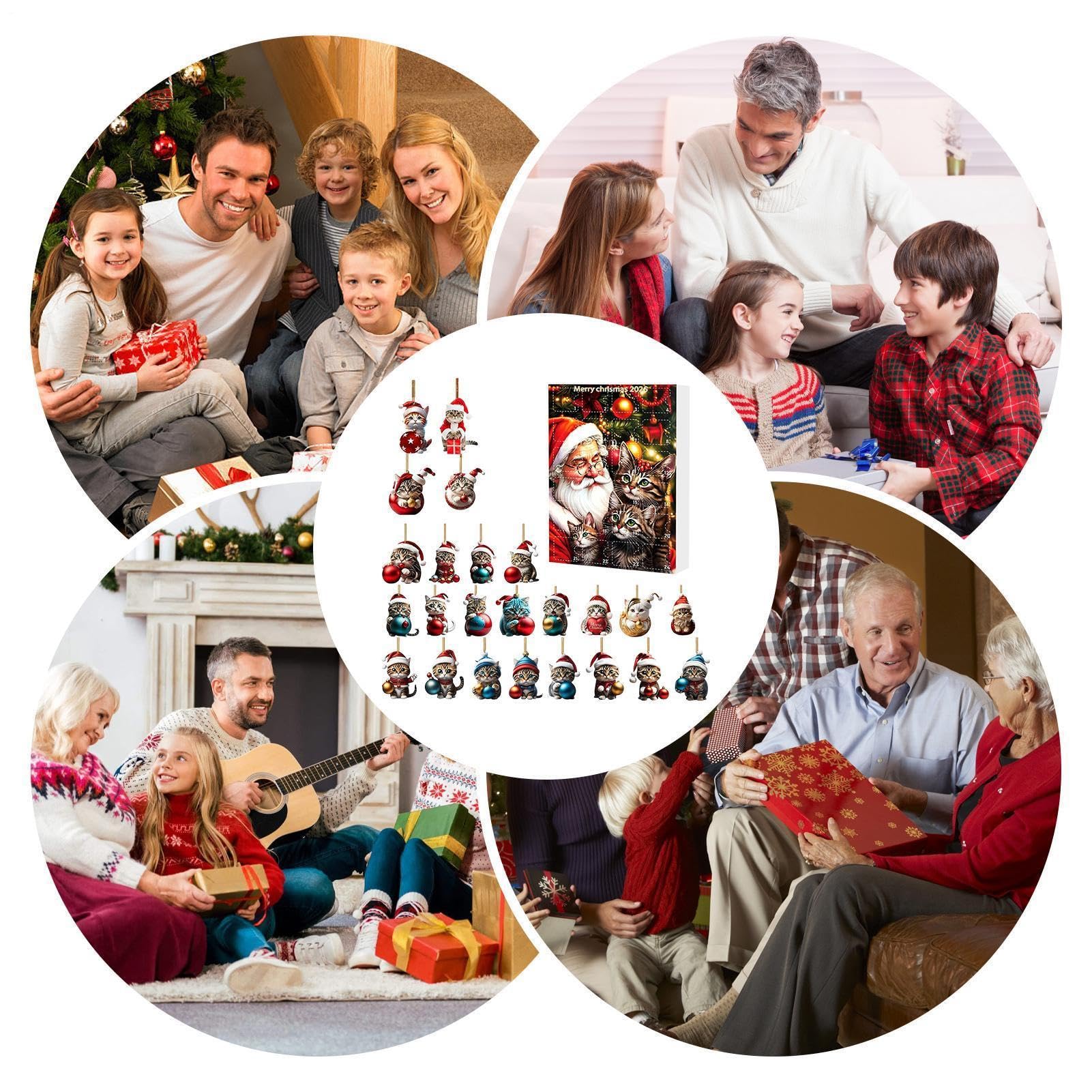 Świąteczny kalendarz odliczający 2026 2D akrylowy kot Merry Christmas